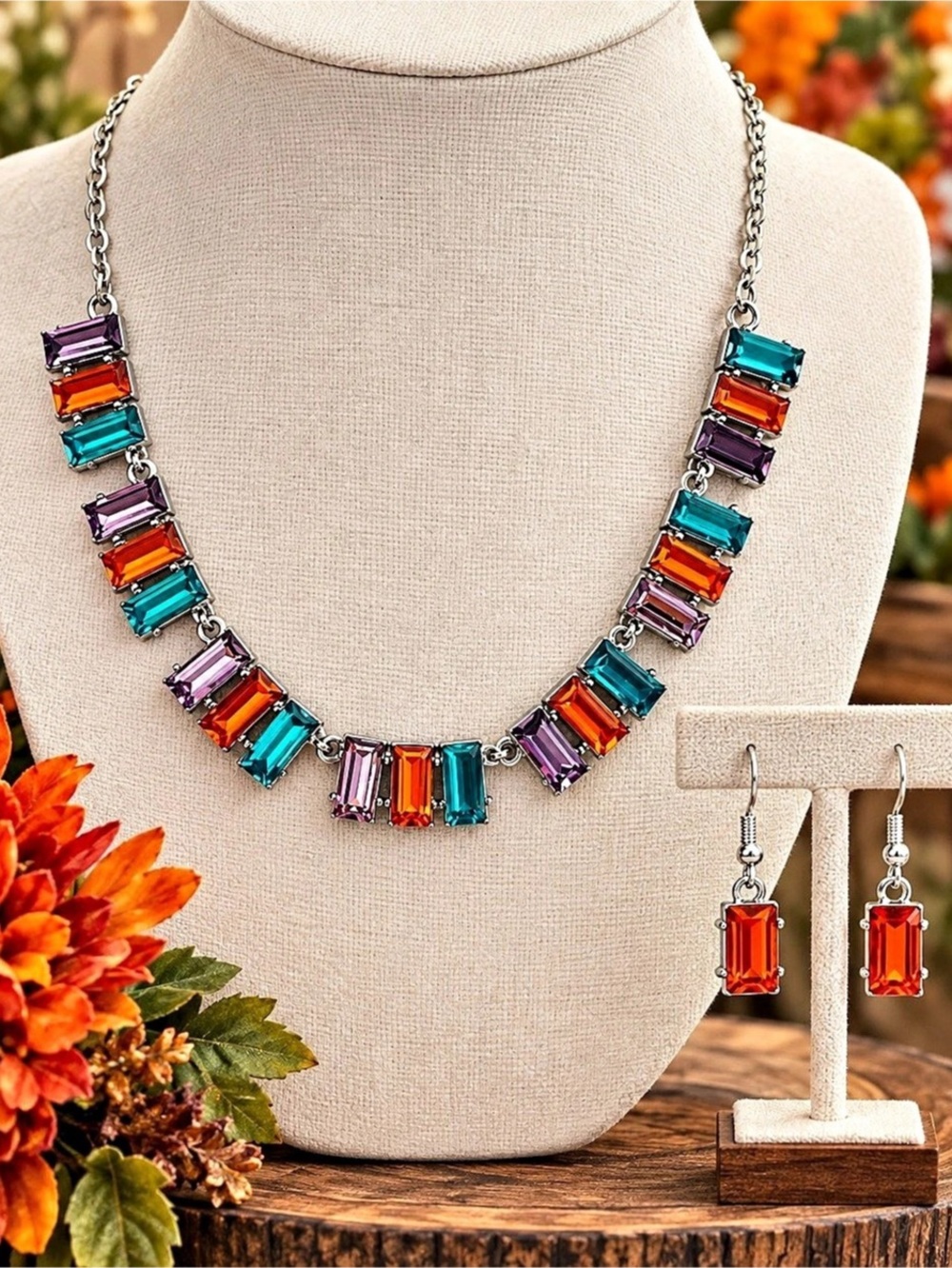 Paparazzi Elite Emeralds Multicolor Necklace & Earrings Set